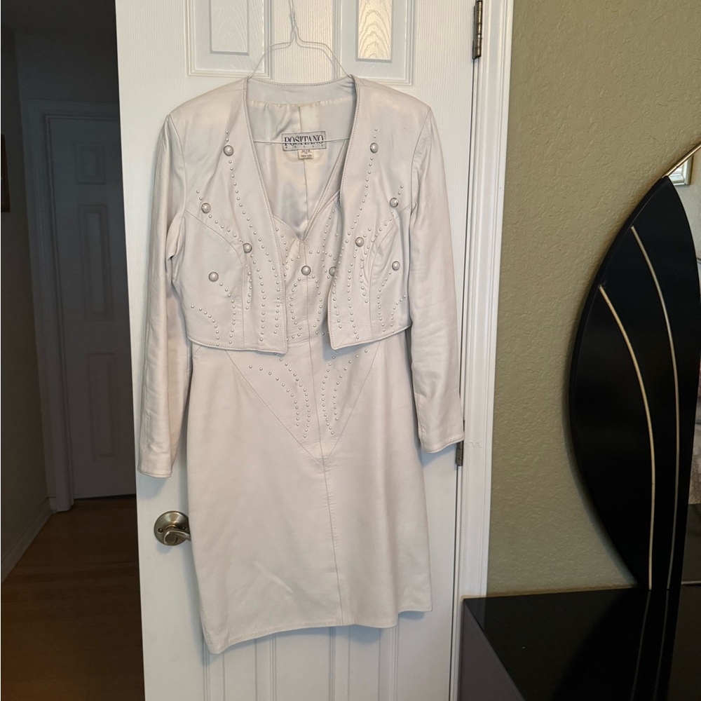White Leather Dress with Studded Jacket